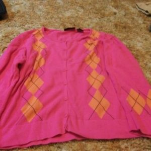 Women's XL Hot Pink argyle cardigan sweater